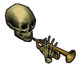 Animated skeleton playing a trumpet